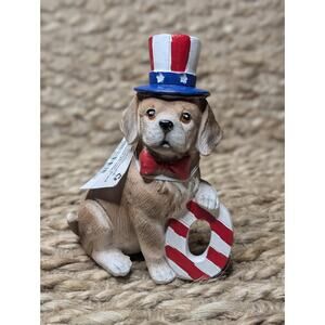 Patriotic Dog Figurine 4th of July Uncle Sam Top Hat USA Red White & Blue New!